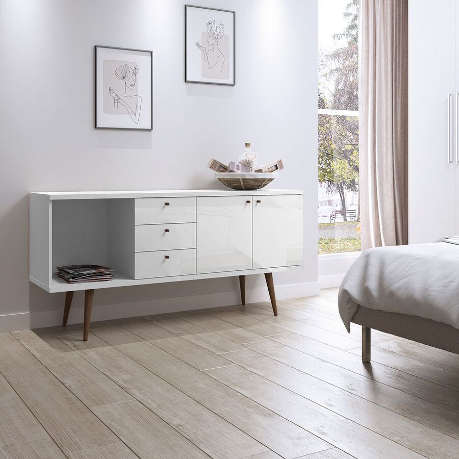 Manhattan Comfort Dressers - Utopia Wide Dresser in White Gloss and Maple Cream
