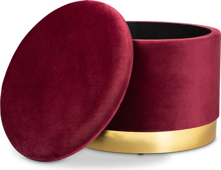 Wholesale Interiors Ottomans & Stools - Marisa Glam and Luxe Red Velvet Fabric Upholstered Gold Finished Storage Ottoman