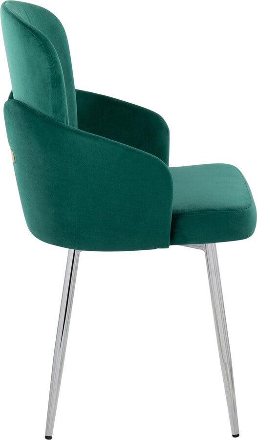 Lumisource Dining Chairs - Dahlia Contemporary Dining Chair In Chrome Metal & Green Velvet With Gold Accent (Set of 2)