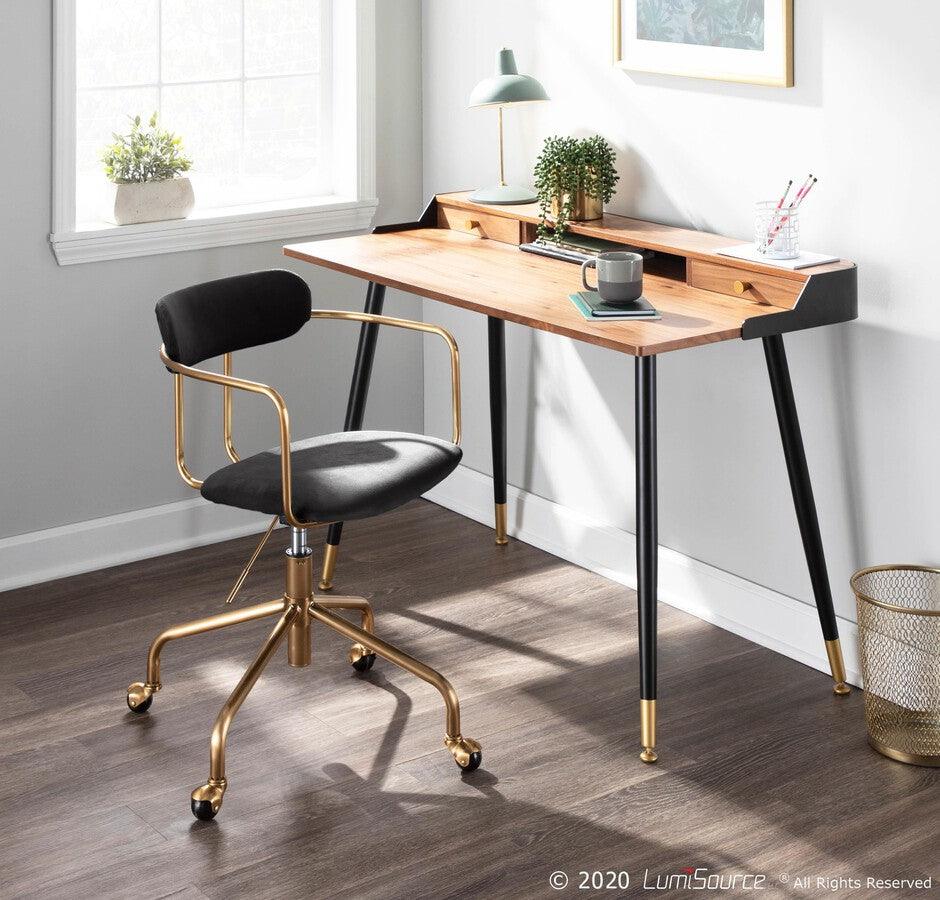 Lumisource Task Chairs - Demi Contemporary Office Chair in Gold Metal and Black Velvet