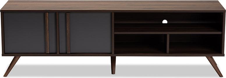 Wholesale Interiors TV & Media Units - Naoki Modern and Contemporary Two-Tone Grey and Walnut Finished Wood 2-Door TV Stand