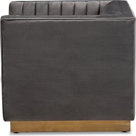 Wholesale Interiors Accent Chairs - Aveline Glam and Luxe Grey Velvet Fabric Upholstered Brushed Gold Finished Armchair