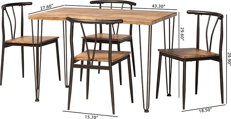 Wholesale Interiors Dining Sets - Tilda Modern Industrial Natural Brown Finished Wood and Dark Bronze Metal 5-Piece Dining Set