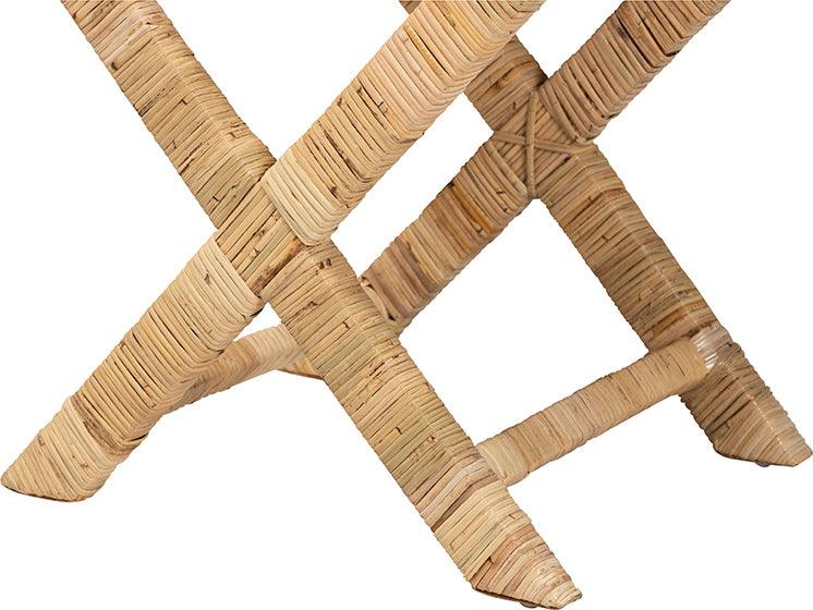 Wholesale Interiors Benches - Farica Modern Bohemian Natural Rattan And Mahogany Accent Bench