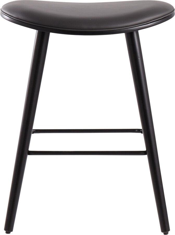 Lumisource Barstools - Saddle 26" Contemporary Counter Stool in Black Wood & Grey Faux Leather- Set of 2