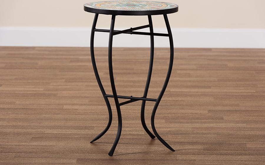 Wholesale Interiors Planters - Gaenor Black Metal and Multi-Colored Ceramic Tile Plant Stand