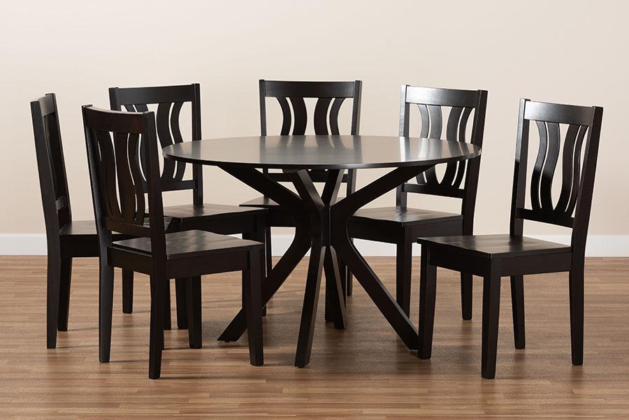 Wholesale Interiors Dining Sets - Mare Dark Brown Finished Wood 7-Piece Dining Set