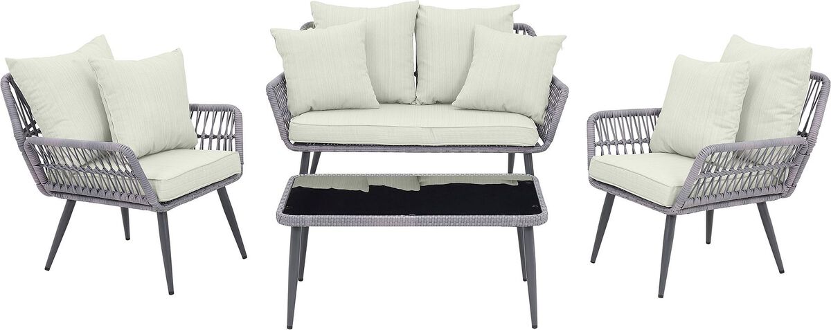 Manhattan Comfort Outdoor Conversation Sets - Portofino Patio 4- Person Conversation Set with Coffee Table with Cream Cushions