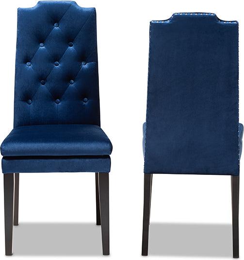 Wholesale Interiors Dining Chairs - Dylin Contemporary Navy Blue Velvet Wood Dining Chair Set of 2