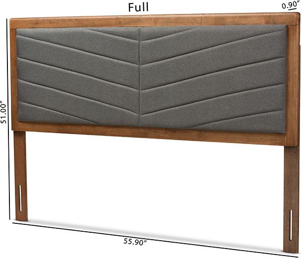 Wholesale Interiors Headboards - Iden Dark Grey Fabric Upholstered and Walnut Brown Finished Wood Queen Size Headboard