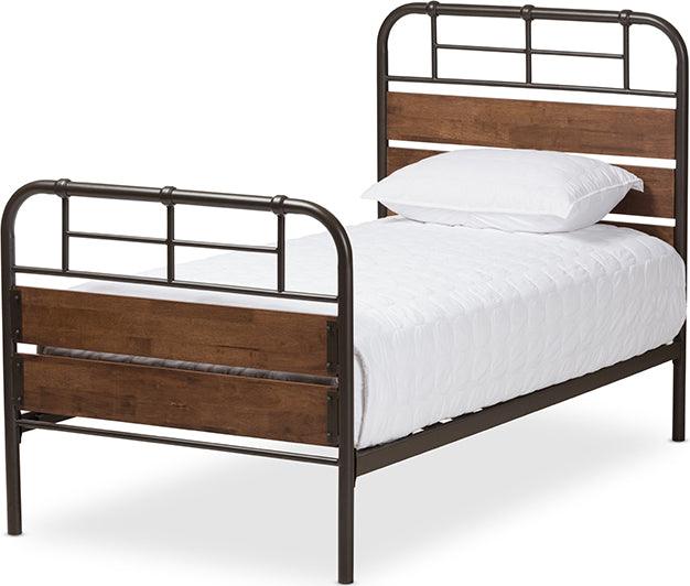 Wholesale Interiors Beds - Monoco Rustic Industrial Black Finished Metal Coco Brown Wood Twin Size Platform Bed