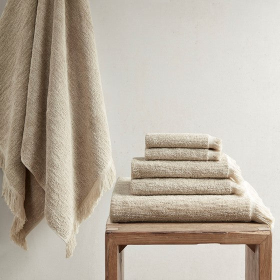 Olliix.com Bath Towels - Cotton Dobby Slub 6 Piece Towel Set Taupe