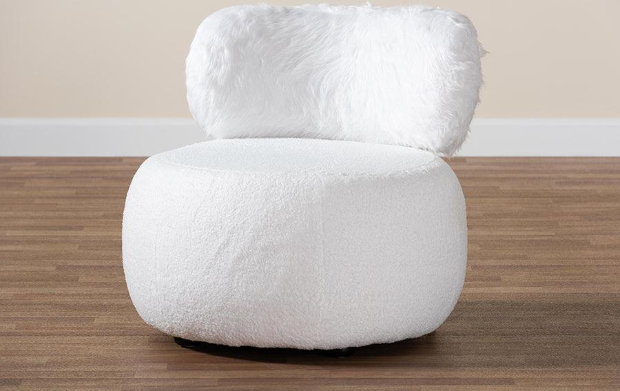 Wholesale Interiors Accent Chairs - Tayla Modern and Contemporary White Fabric Upholstered and Black Metal Accent Chair