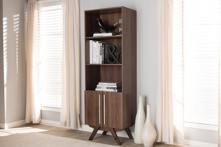 Wholesale Interiors Bookcases & Display Units - Ashfield Mid-Century Modern Walnut Brown Finished Wood Bookcase
