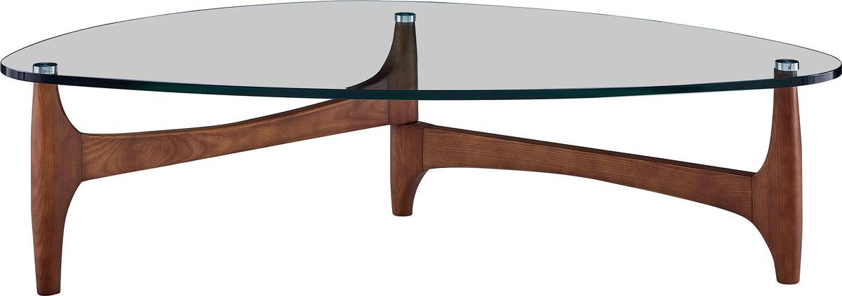 Euro Style Coffee Tables - Ledell 51" Coffee Table in Clear Glass with Walnut Base