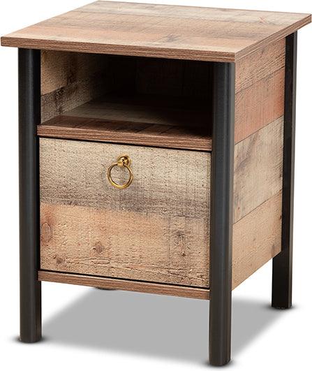 Wholesale Interiors Nightstands & Side Tables - Vaughan Modern and Contemporary Two-Tone Rustic Oak Brown and Black Finished Wood Nightstand