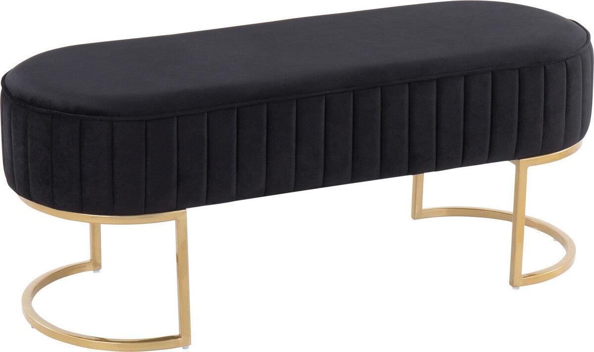 Lumisource Benches - Demi Glam Pleated Bench in Gold Steel and Black Velvet