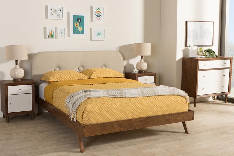 Wholesale Interiors Beds - Penelope Queen Bed Light Beige/Walnut' Brown