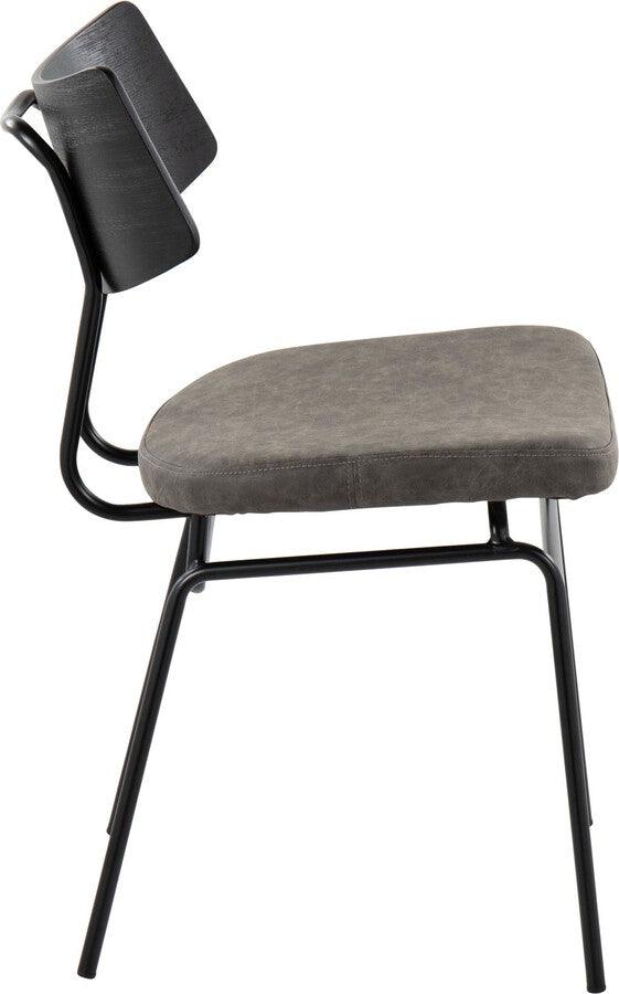 Lumisource Accent Chairs - Walker Chair In Black Metal, Dark Grey Faux Leather, & Black Wood (Set of 2)