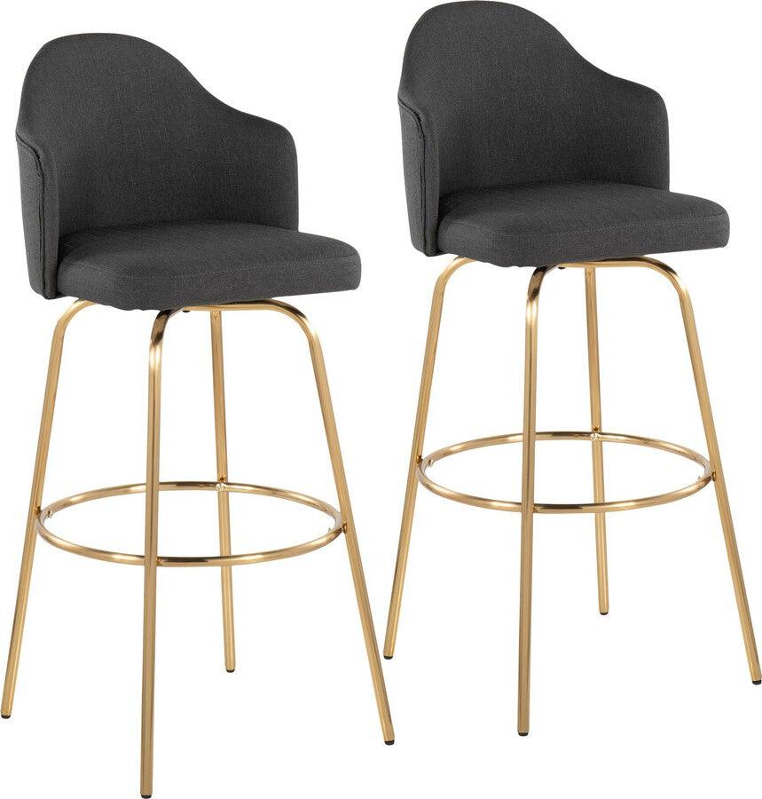 Lumisource Barstools - Ahoy Bar Stool With Gold Metal Legs & Round Gold Metal With Charcoal Fabric Seat (Set of 2)