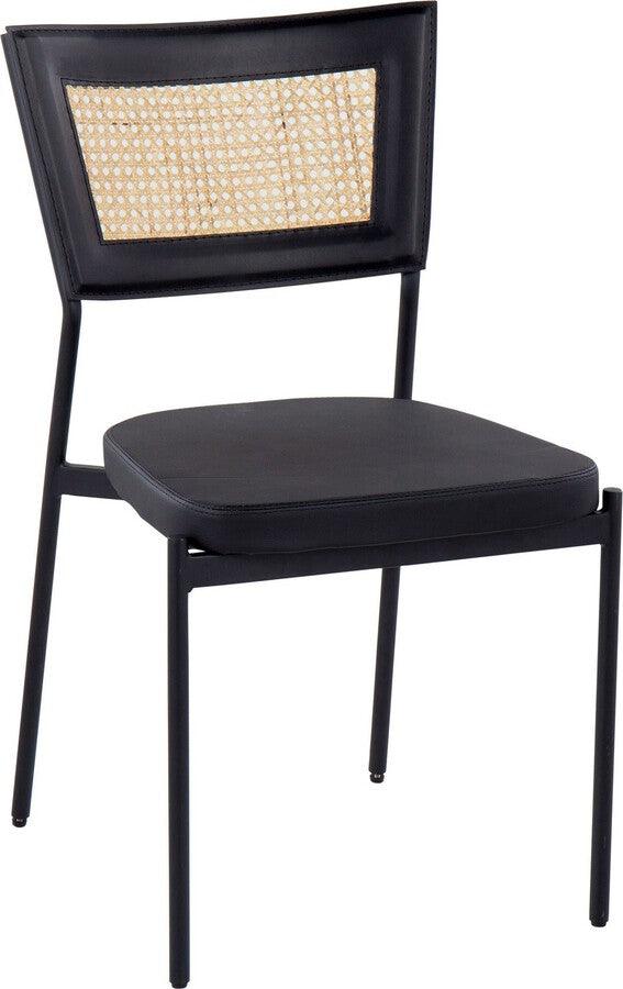 Lumisource Dining Chairs - Rattan Tania Contemporary Dining Chair In Black Metal, Black Faux Leather, & Rattan Back (Set of 2)