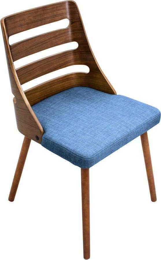 Lumisource Dining Chairs - Trevi Mid-Century Modern Dining/Accent Chair in Walnut with Blue Fabric