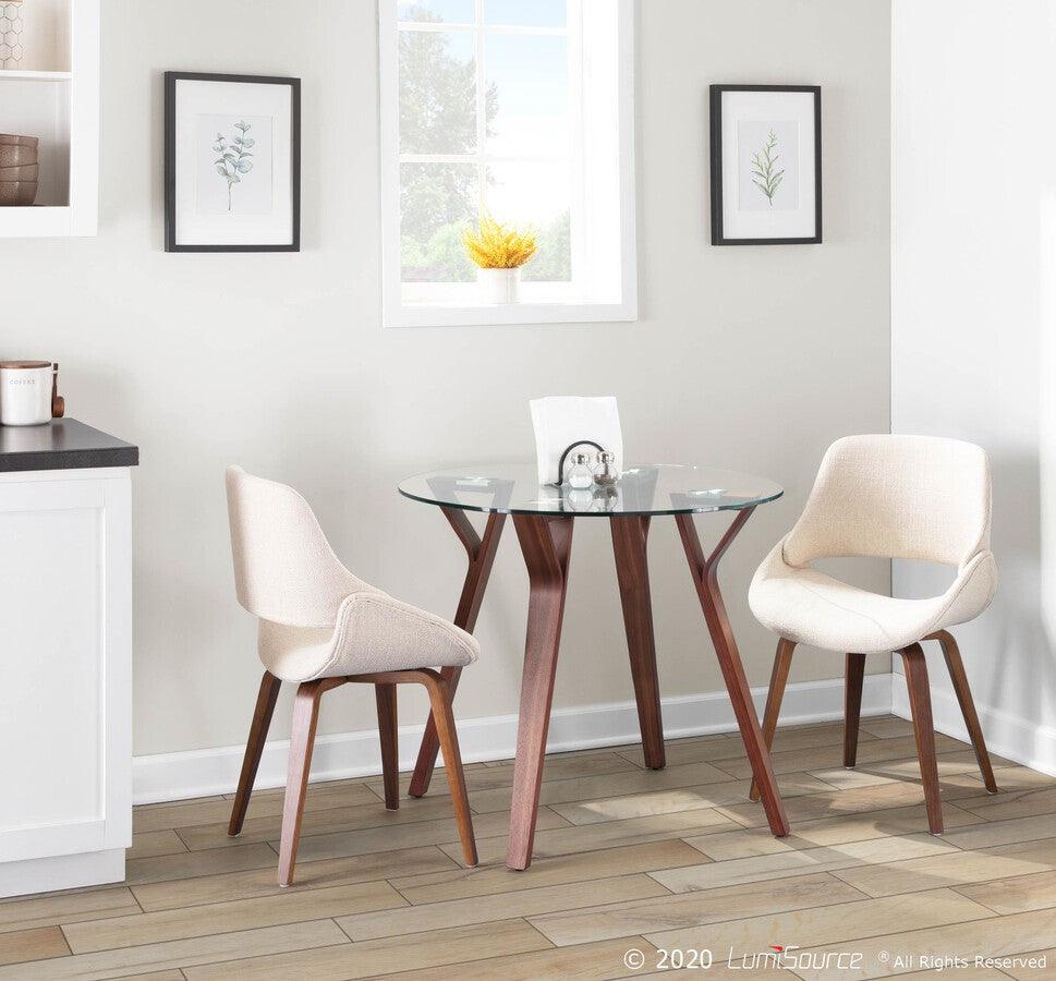 Lumisource Dining Tables - Folia Mid-Century Modern Round Dinette Table in Walnut Wood and Clear Glass