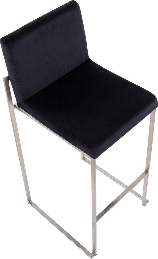 Lumisource Barstools - Fuji High Back Barstool In Stainless Steel & Black Velvet (Set of 2)