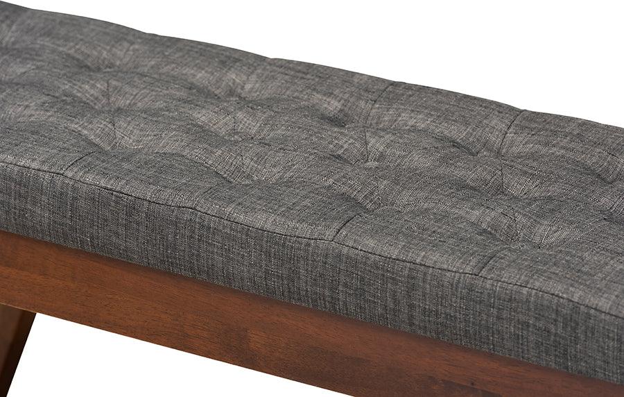Wholesale Interiors Benches - Alona Mid-Century Modern Medium Grey Fabric Upholstered Wood Dining Bench