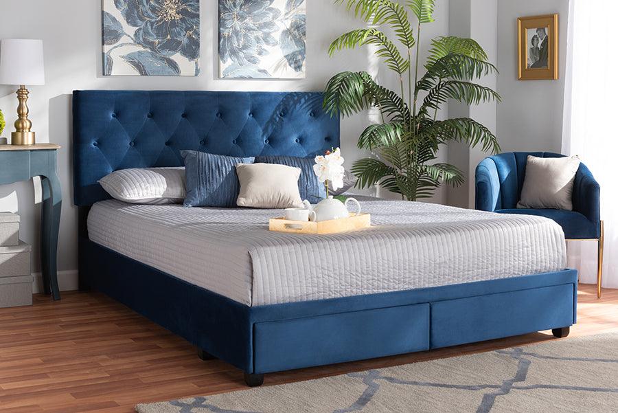 Wholesale Interiors Beds - Caronia Queen Storage Bed Navy Blue & Black