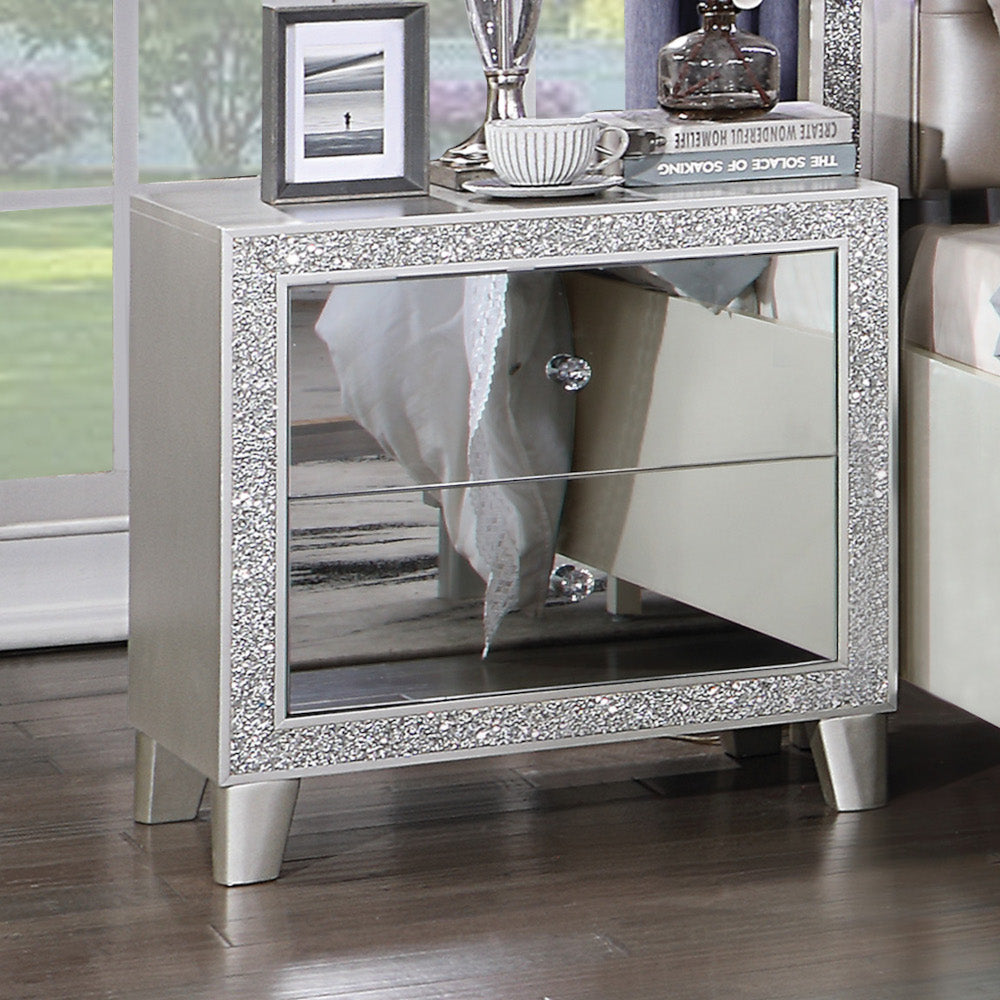 ACME Nightstands & Side Tables - ACME Sliverfluff Nightstand, Mirrored & Champagne Finish