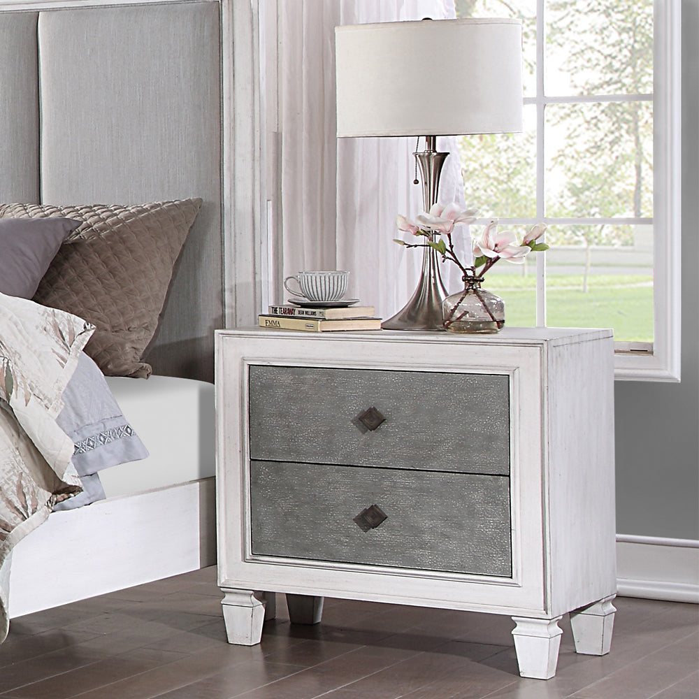 ACME Nightstands & Side Tables - ACME Katia Nightstand, Rustic Gray & White Finish