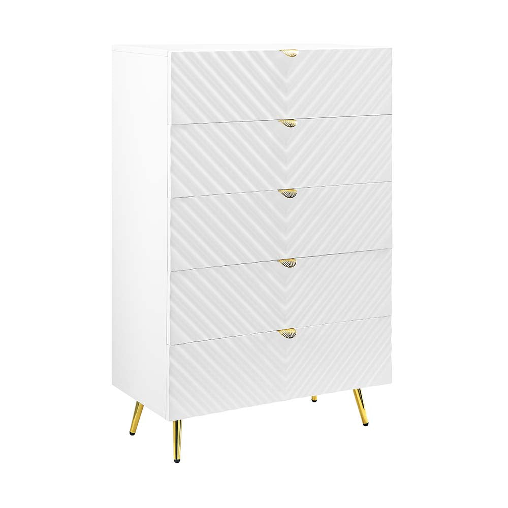 ACME Chest of Drawers - ACME Gaines Chest, White High Gloss Finish