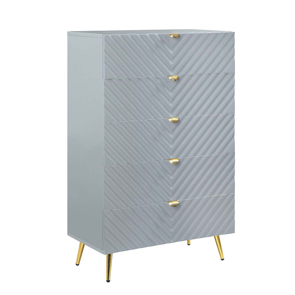 ACME Chest of Drawers - ACME Gaines Chest, Gray High Gloss Finish