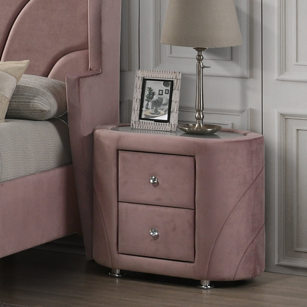 ACME Nightstands & Side Tables - ACME Salonia Nightstand, Pink Velvet