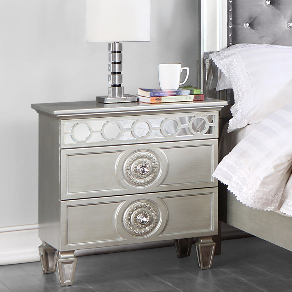 ACME Nightstands & Side Tables - ACME Varian Nightstand, Silver & Mirrored Finish
