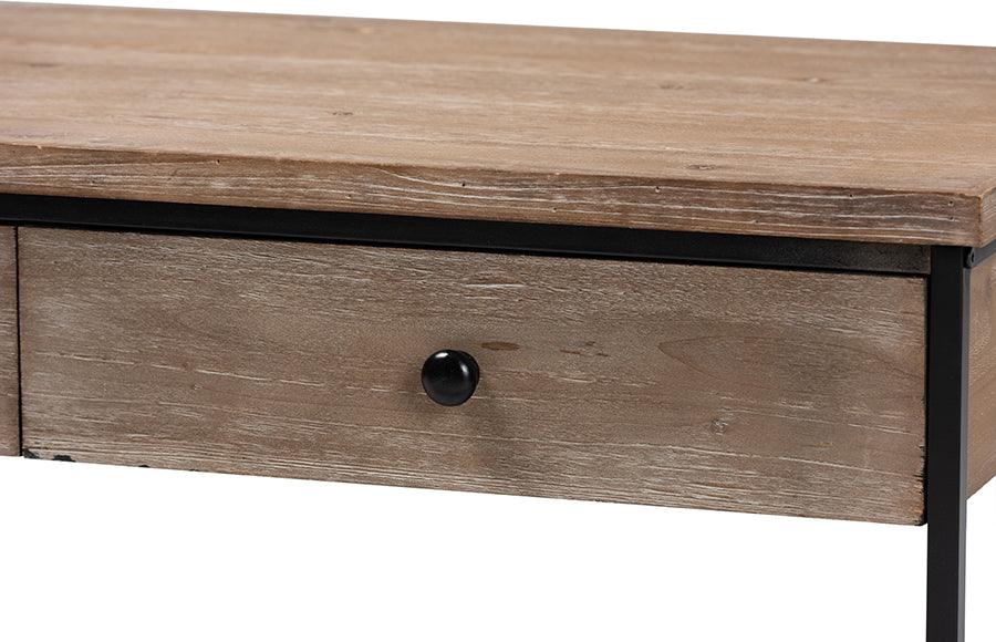 Wholesale Interiors Coffee Tables - Roderick Weathered Oak Finished Wood and Black Metal 2-Drawer Coffee Table