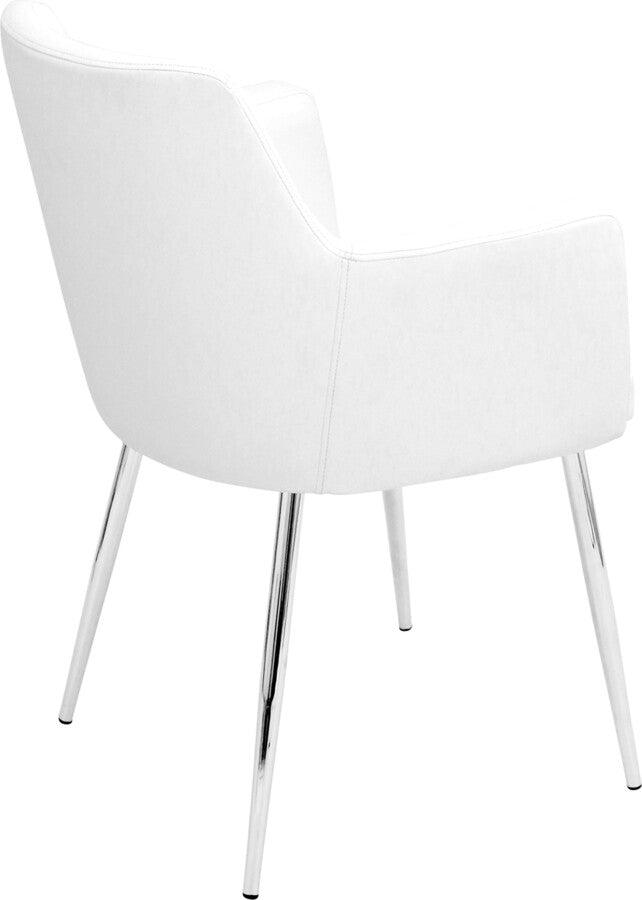 Lumisource Dining Chairs - Andrew Contemporary Dining/Accent Chair in Chrome & White Faux Leather - Set of 2