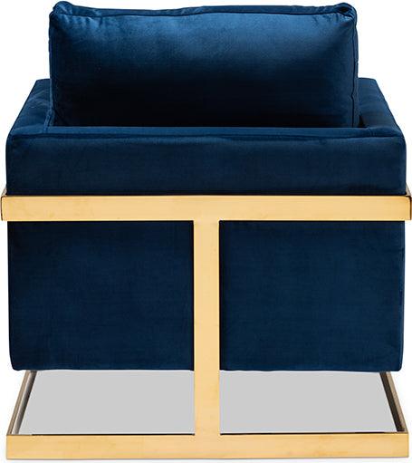 Wholesale Interiors Accent Chairs - Matteo Glam and Luxe Royal Blue Velvet Fabric Upholstered Gold Finished Armchair