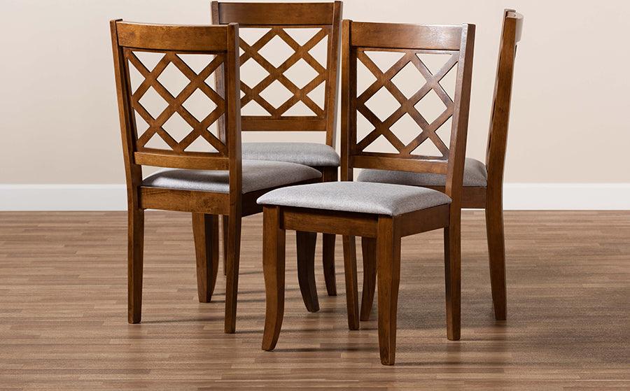 Wholesale Interiors Dining Chairs - Brigitte Grey Fabric Upholstered And Walnut Brown Finished Wood 4-Piece Dining Chair Set