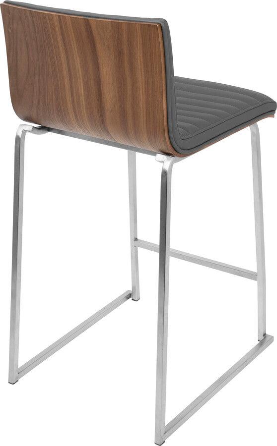 Lumisource Barstools - Mara 26" Contemporary Counter Stool in Brushed Stainless Steel, Walnut Wood, and Grey Faux Leather
