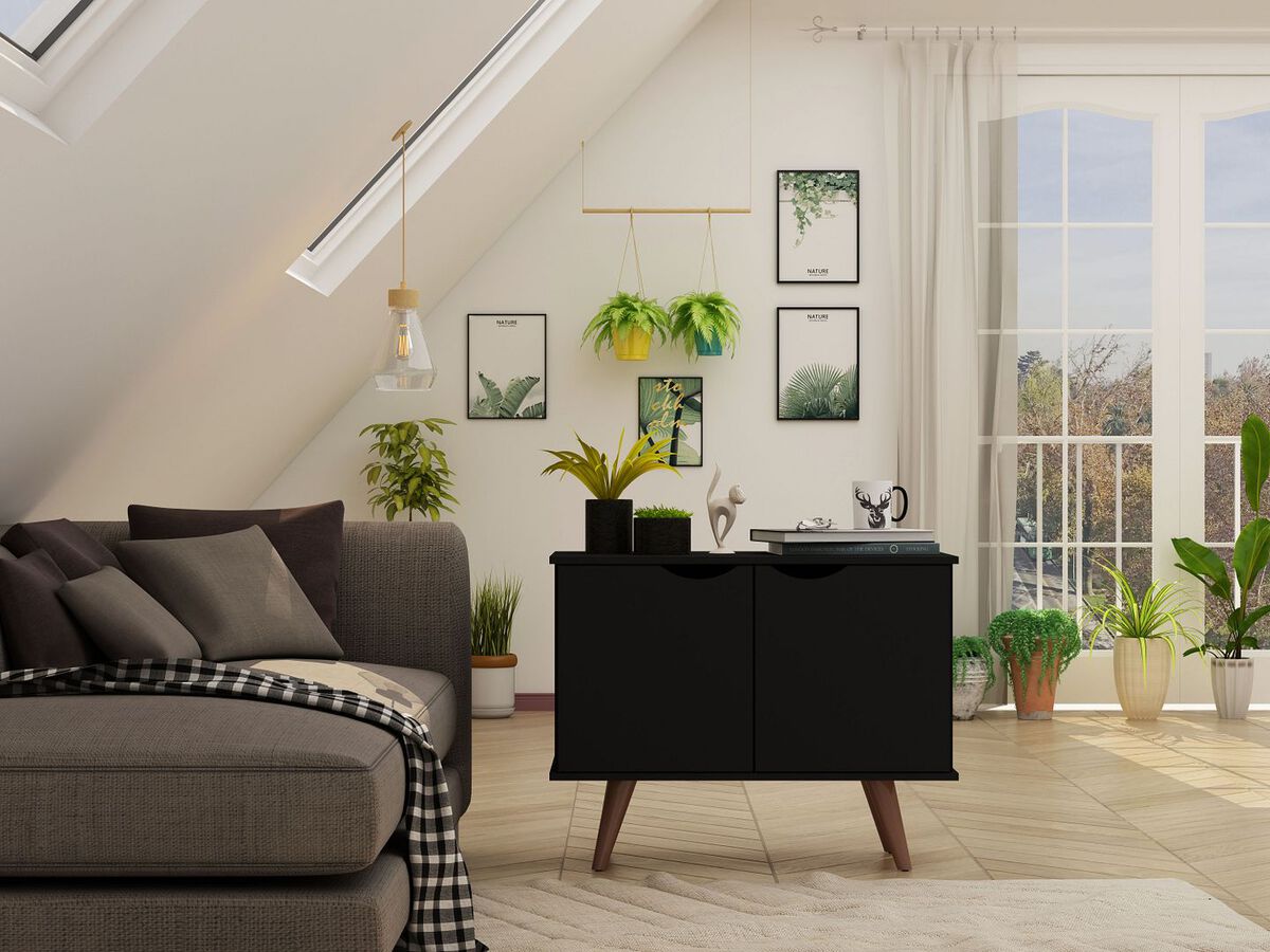 Manhattan Comfort Side & End Tables - Hampton 33.07 Accent Cabinet with 2 Shelves Solid Wood Legs in Black