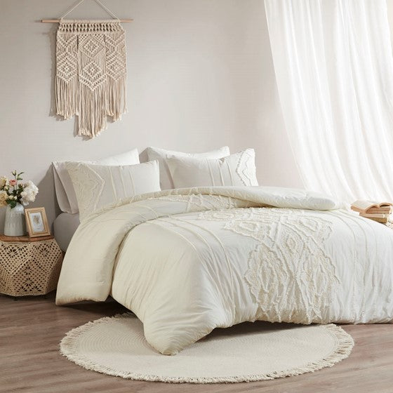 Olliix.com Comforters & Blankets - 3 Piece Cotton Comforter Set Off-White Full/Queen