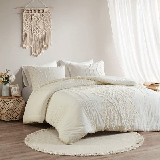 Olliix.com Comforters & Blankets - 3 Piece Cotton Comforter Set Off-White Cal King