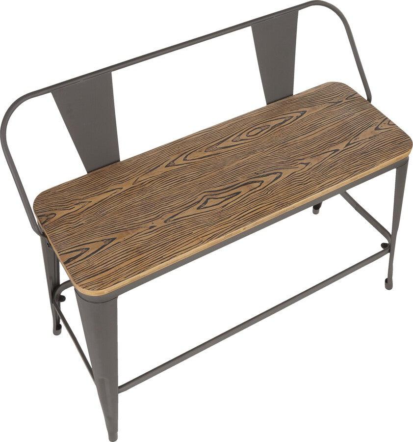 Lumisource Benches - Oregon Industrial Counter Bench in Grey Metal and Wood-Pressed Grain Bamboo