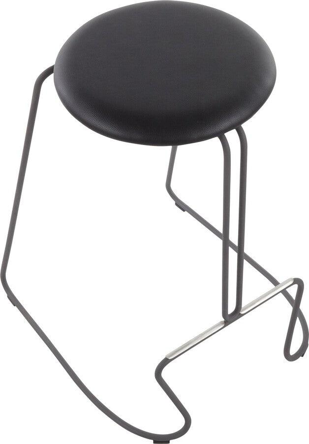 Lumisource Barstools - Finn Contemporary Counter Stool in Grey Steel and Black Faux Leather - Set of 2
