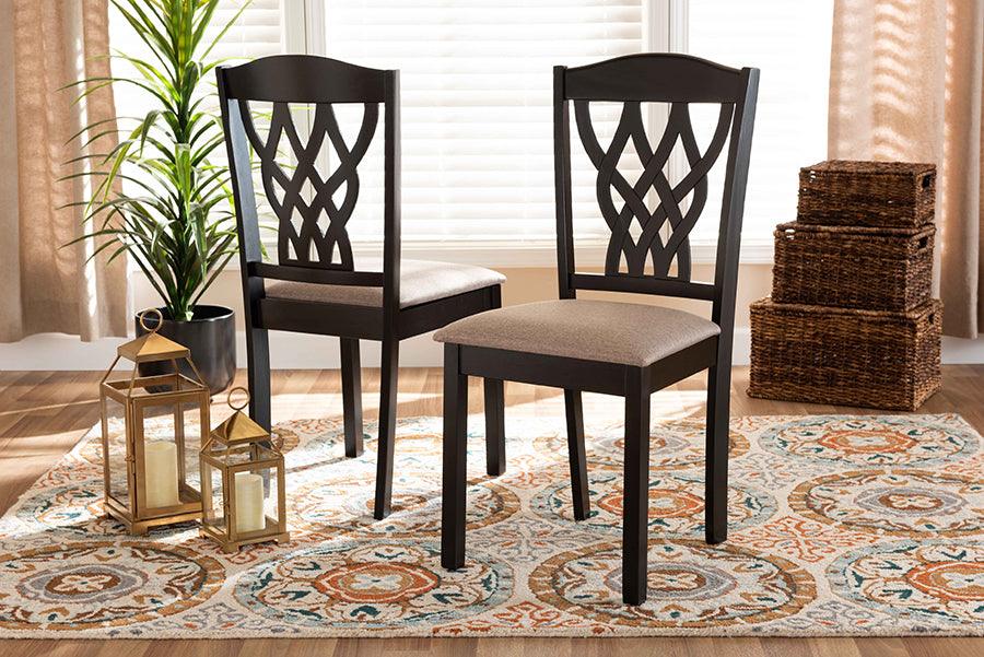 Wholesale Interiors Dining Chairs - Delilah Sand Fabric Upholstered and Dark Brown Finished Wood 2-Piece Dining Chair Set
