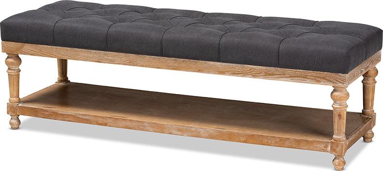Wholesale Interiors Benches - Linda Modern and Rustic Charcoal Linen Fabric and Greywashed Wood Storage Bench