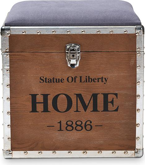 Wholesale Interiors Storage & Boxes - Violetta Vintage Industrial Light Gray Fabric Upholstered Wood Storage Trunk Ottoman