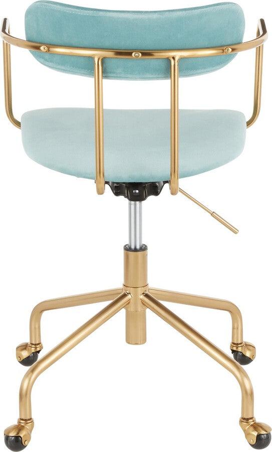 Lumisource Task Chairs - Demi Contemporary Office Chair in Gold Metal and Light Blue Velvet